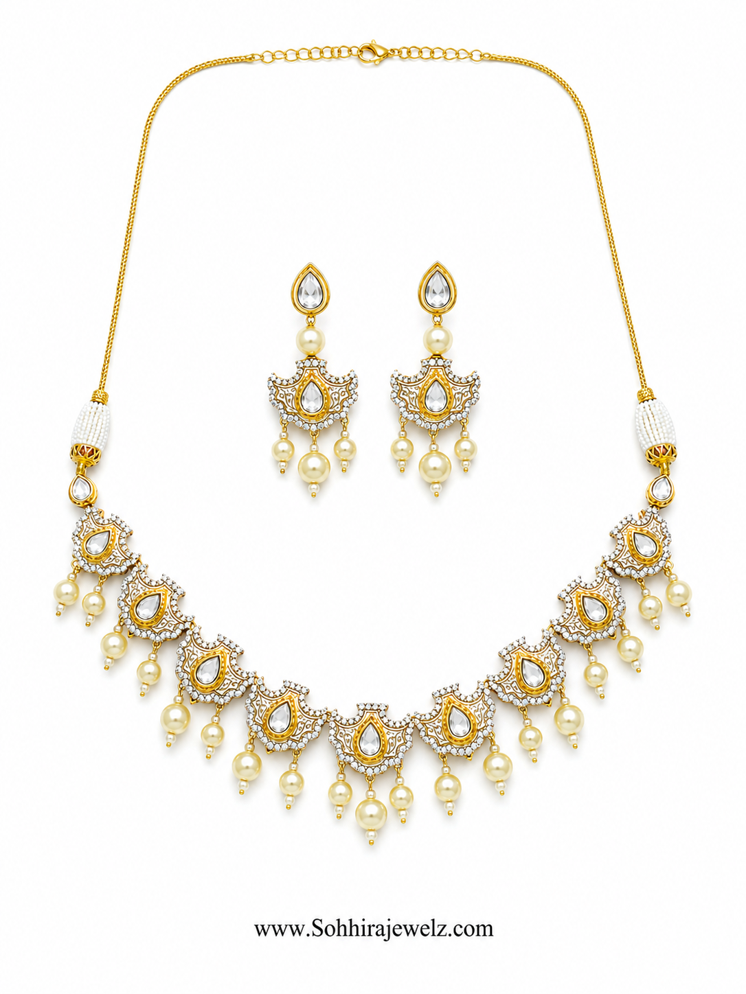 Ivory Polki Pearl Drop Necklace Set