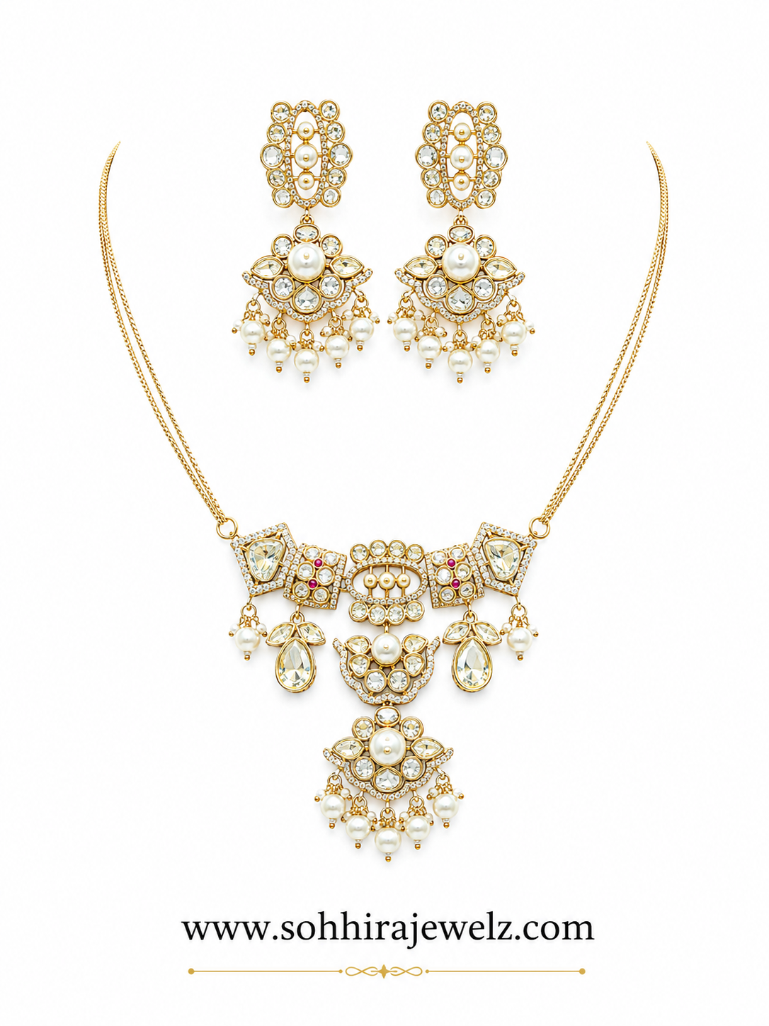 Polki Pearl Pendant & Earring Set