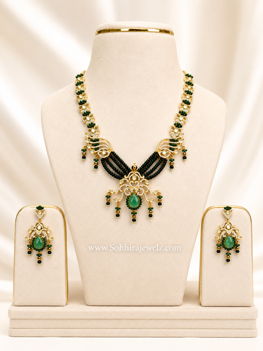 Emerald Noir Kundan Necklace Set