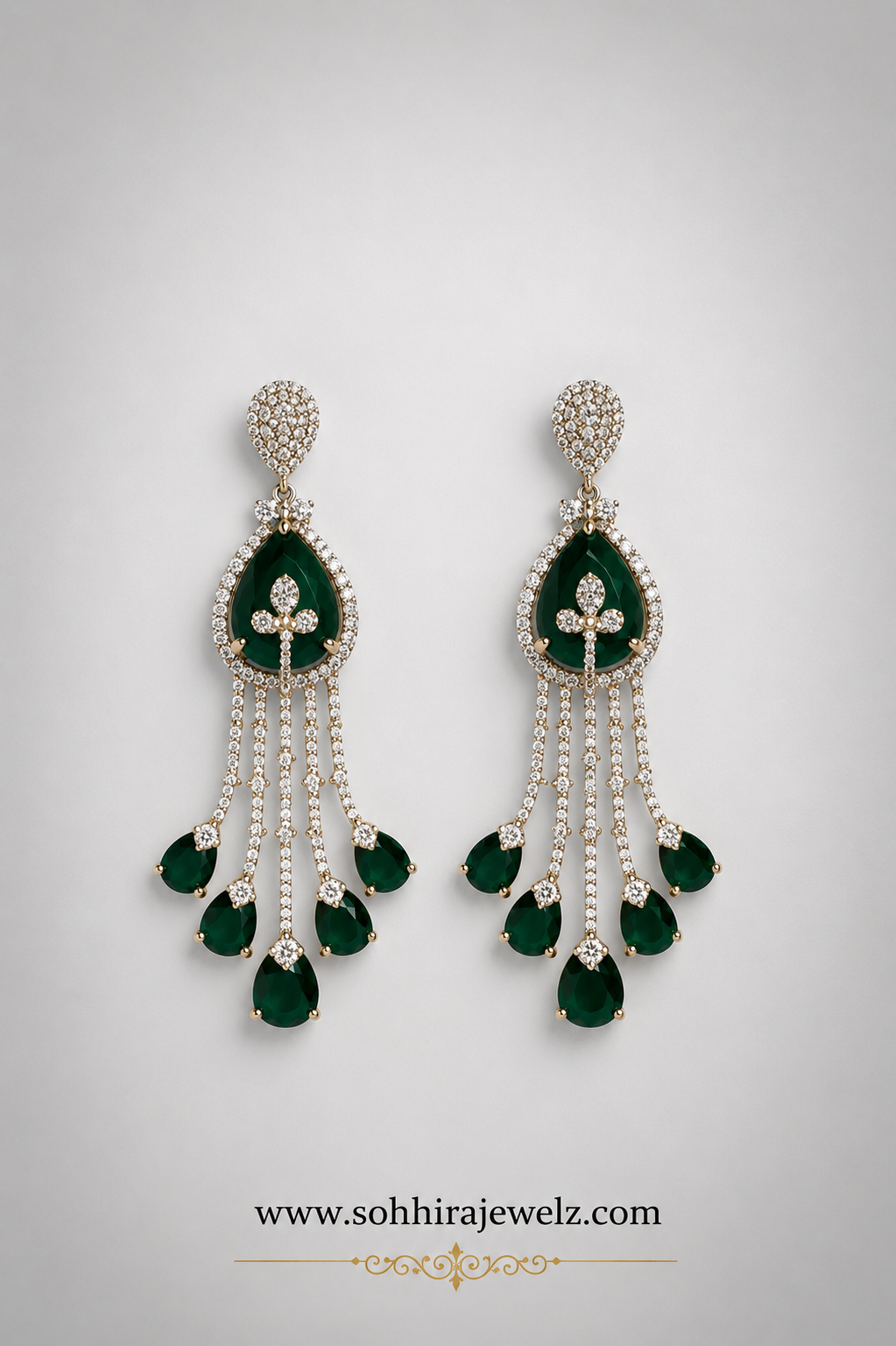 Emerald Cascade Diamond Chandelier Earrings product flat lay on white background