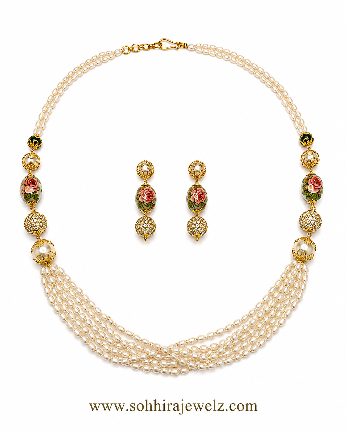 Gulbahar Meenakari Pearl Necklace & Earring Set