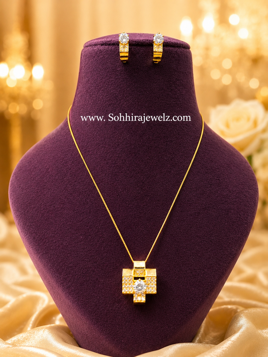 Gold Cross Zirconia Pendant & Earring Set