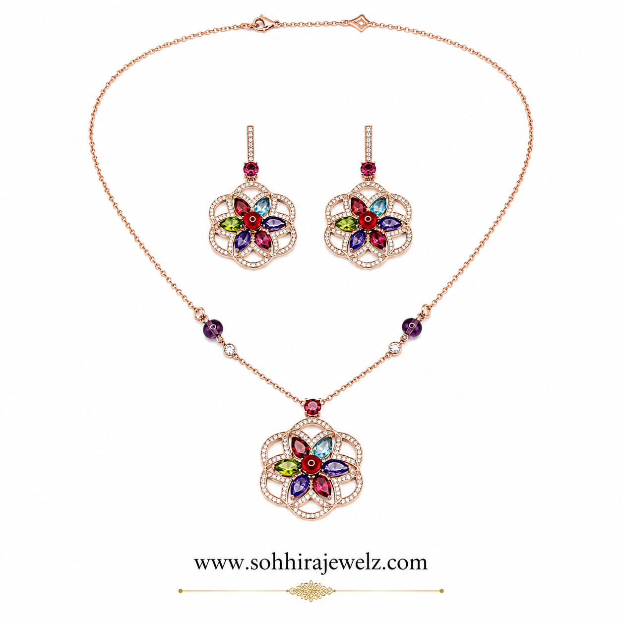 Rainbow Bloom Pendant Set