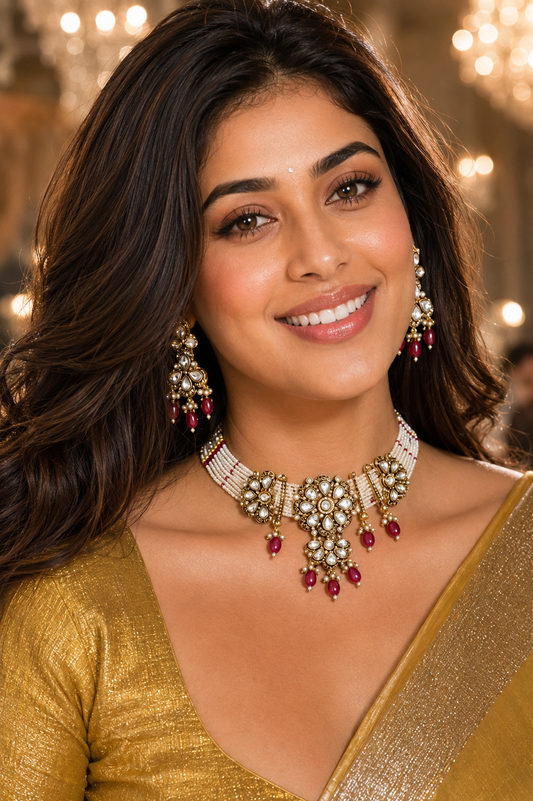 Pearl Blossom Polki Choker Set