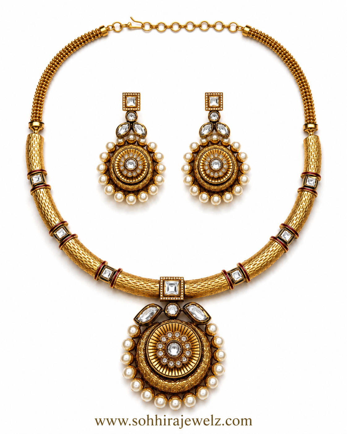Antique Gold Polki Pearl Necklace