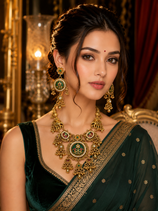 Royal Gajraj Meenakari Necklace & Earring Set