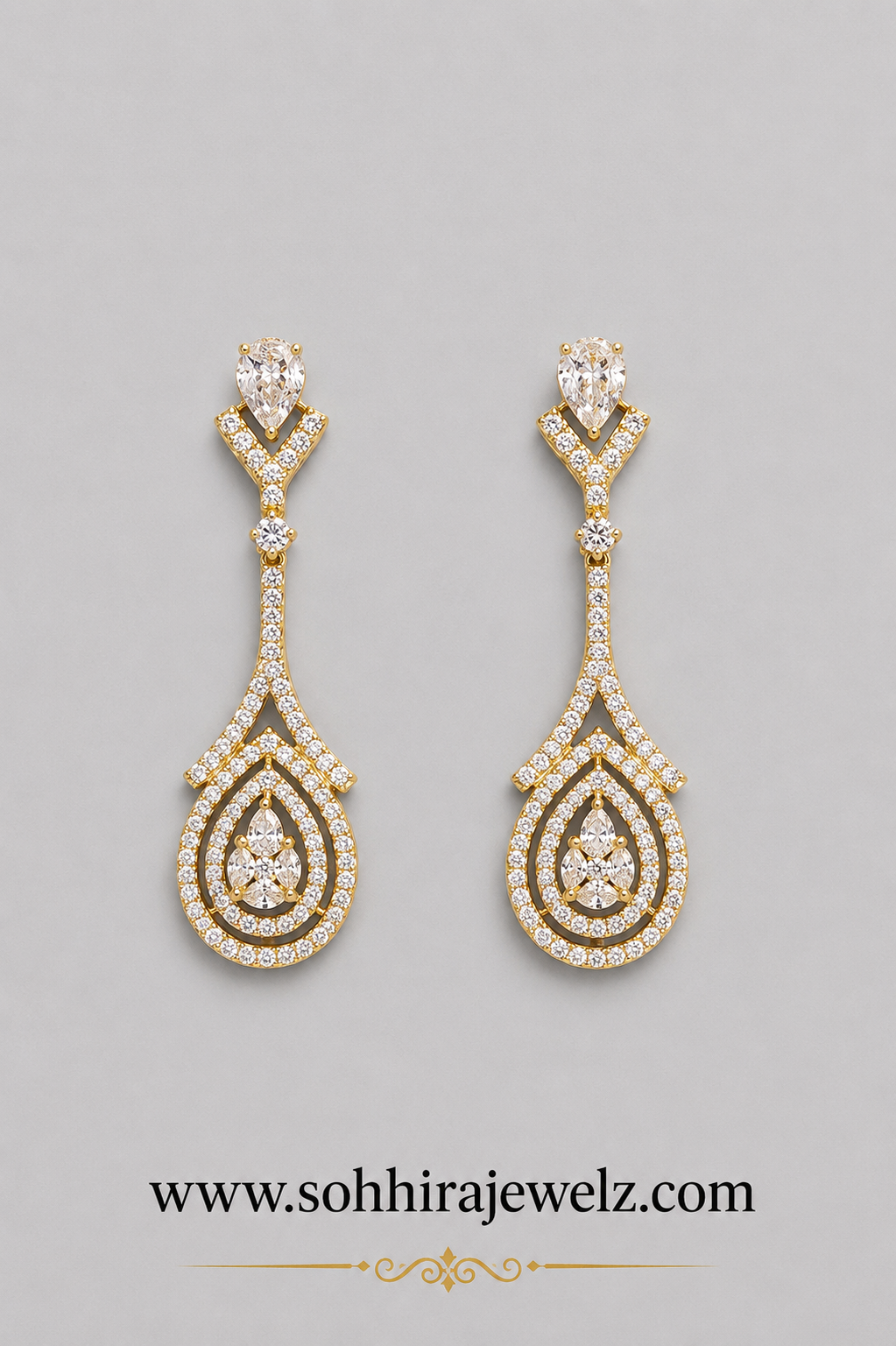 Sohhira AAA Gold Plated Long Drop Earrings