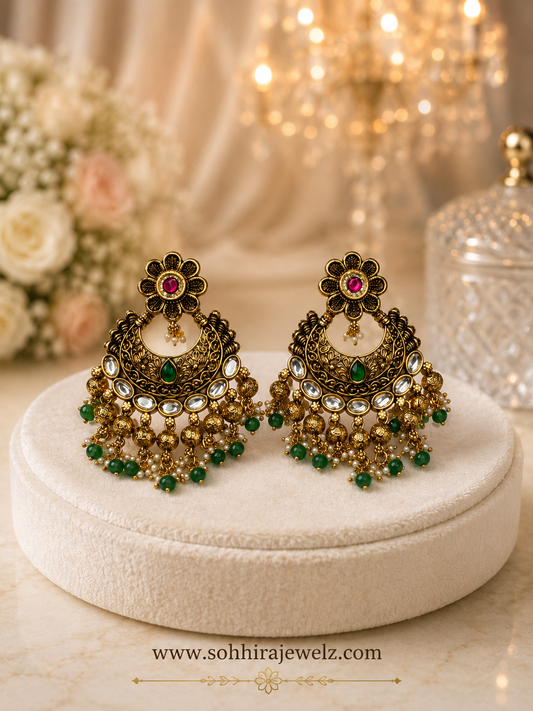Emerald Kundan Chandbali