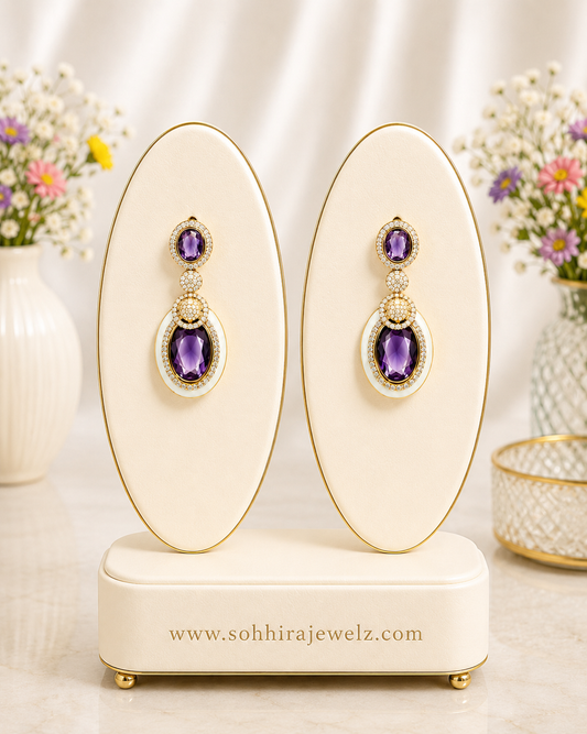 Amethyst Oval Gold Drop Earrings
