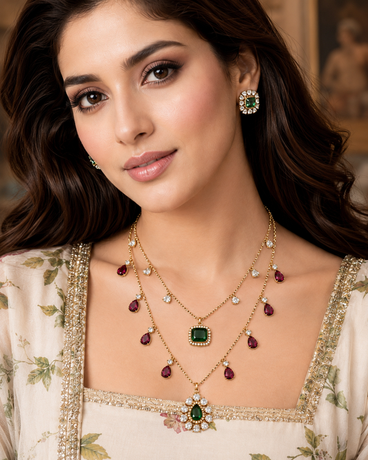 Garden Emerald Ruby Necklace Set