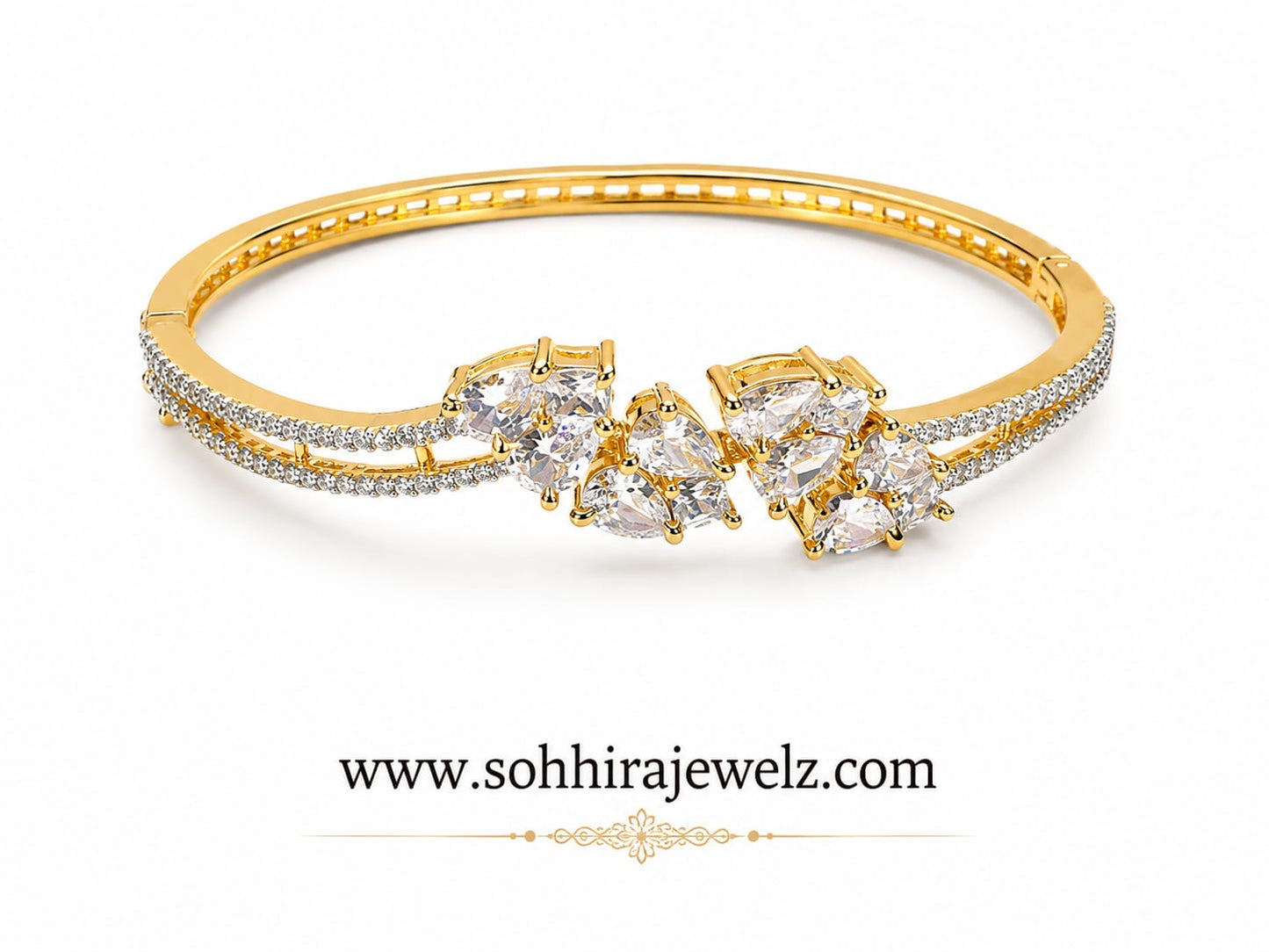 Diamond Cluster Gold Cuff Bracelet