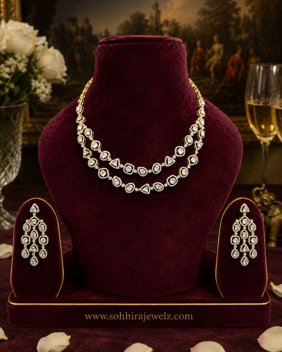 Crystal Cascade Diamond Necklace Set