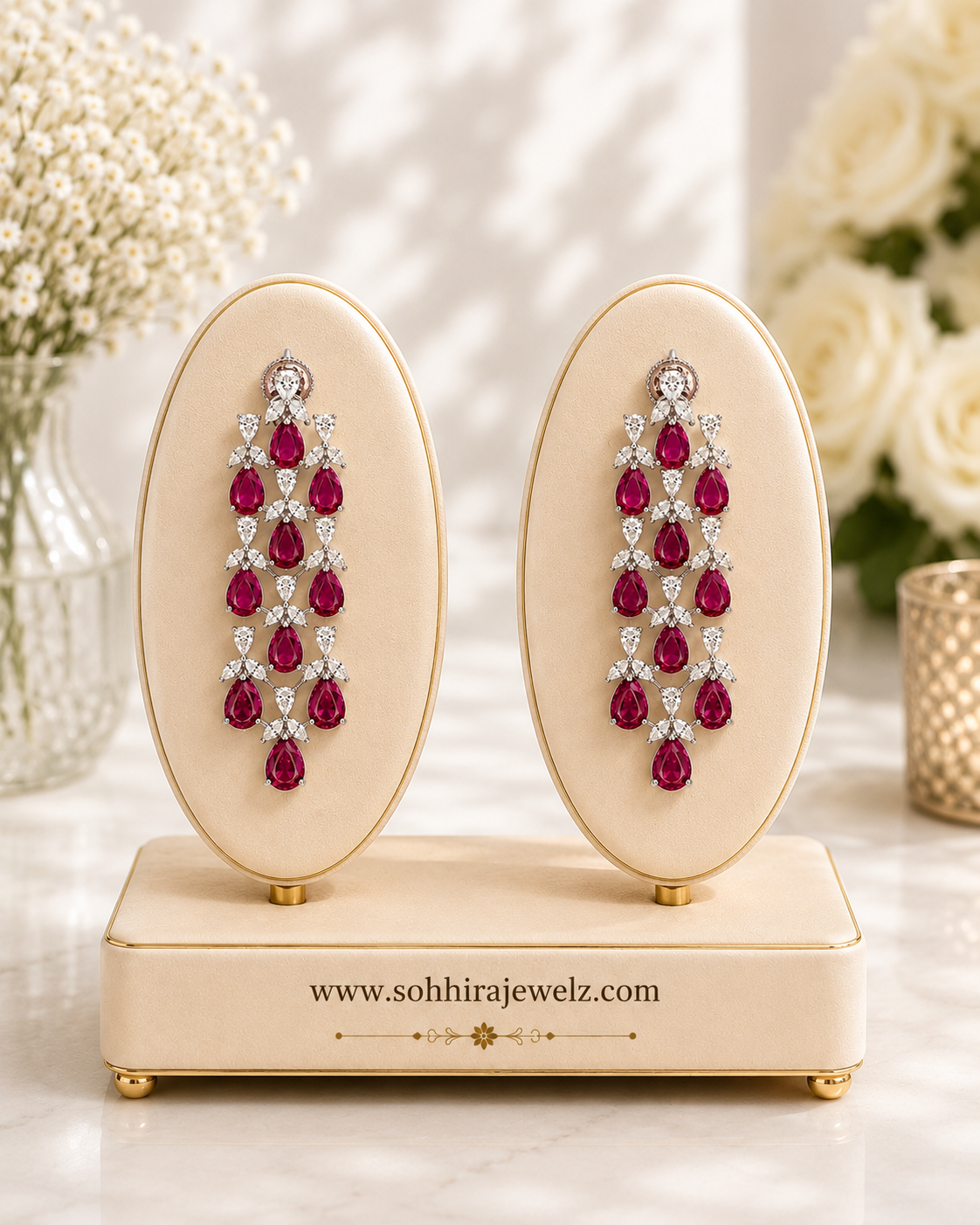 Ruby Crystal Chandelier Drop Earrings