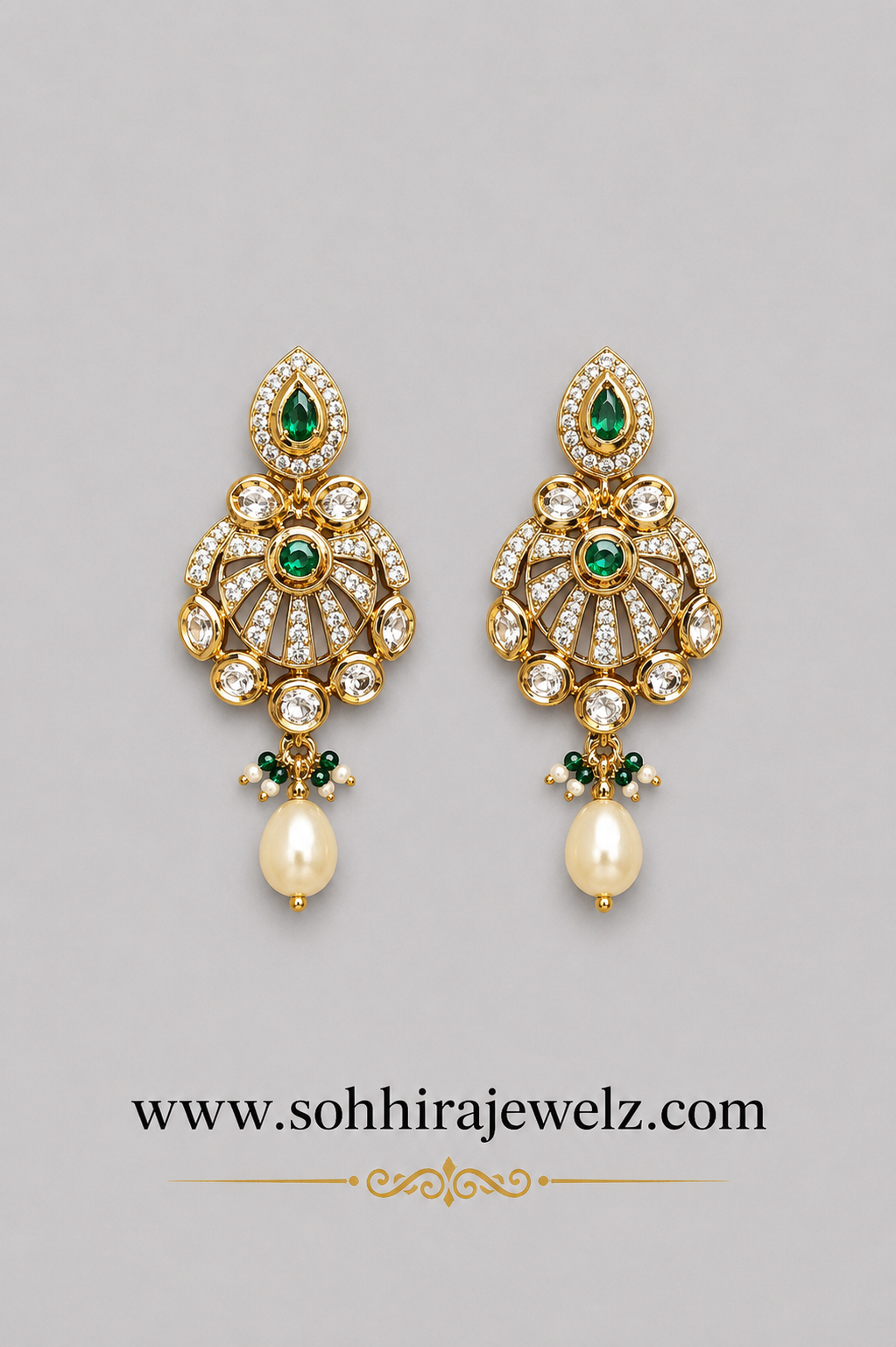 Victorian Emerald Diamond & Pearl Drop Earrings