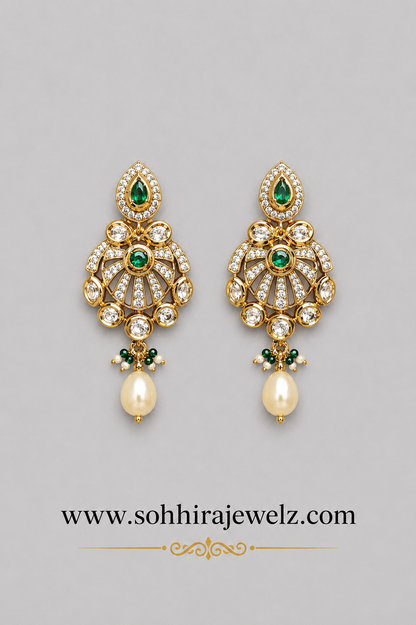 Victorian Emerald Diamond & Pearl Drop Earrings