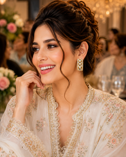 Golden Dewdrop Baguette Earrings