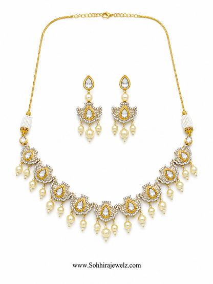 Ivory Polki Pearl Drop Necklace Set