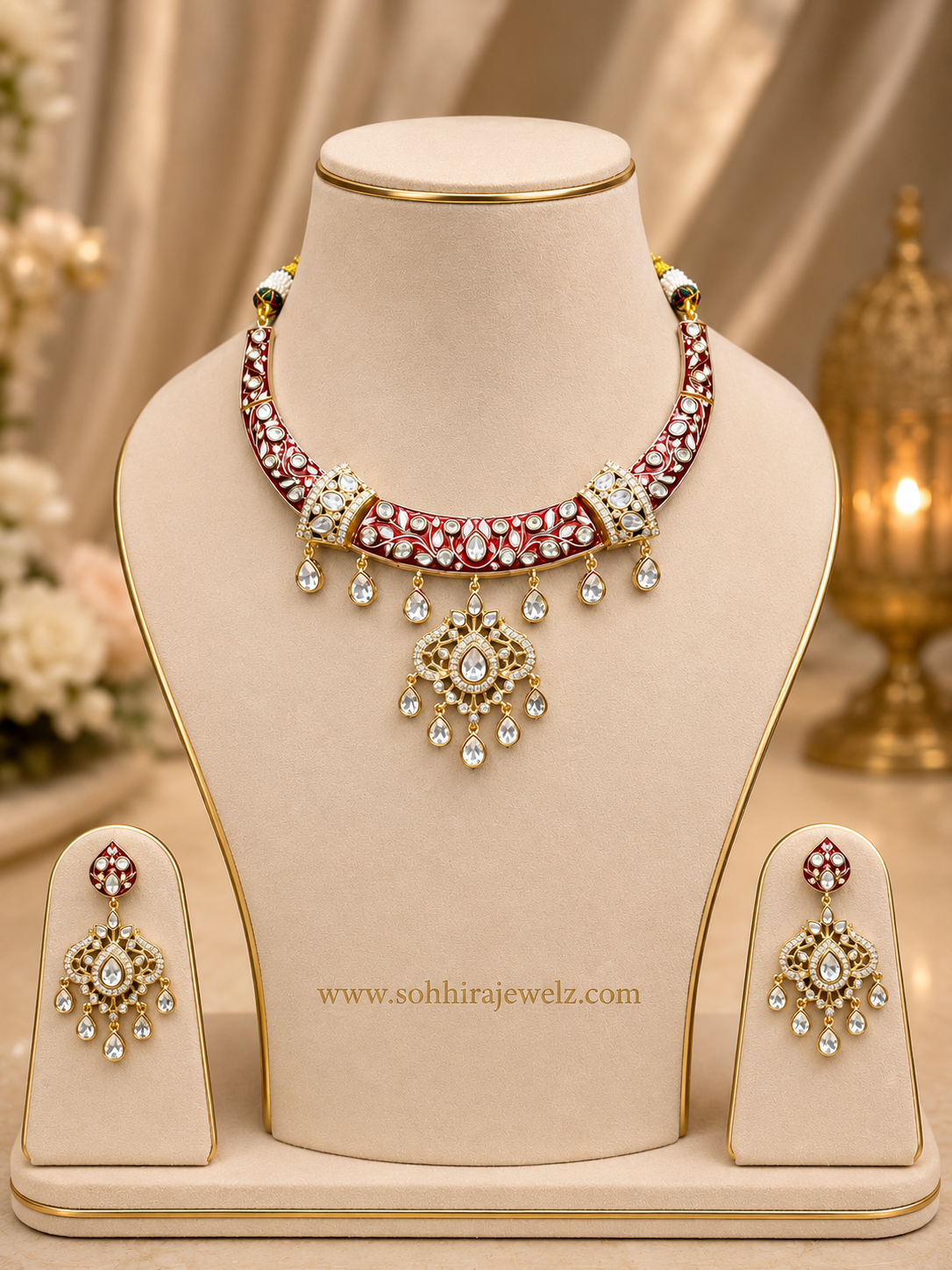 Maroon Polki Meenakari Necklace (HASLI)