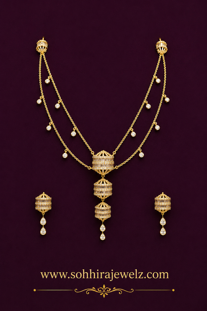 Diamond Lantern Necklace Set on purple velvet display - dark background product shot