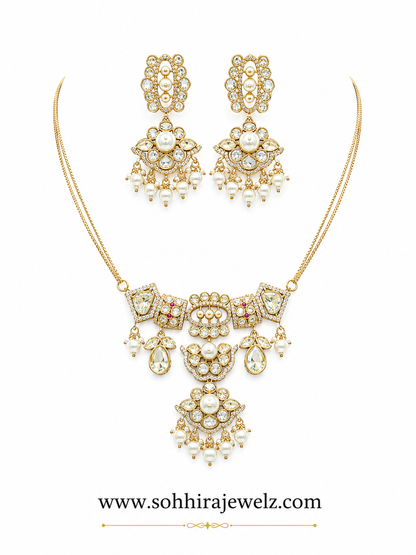 Polki Pearl Pendant & Earring Set