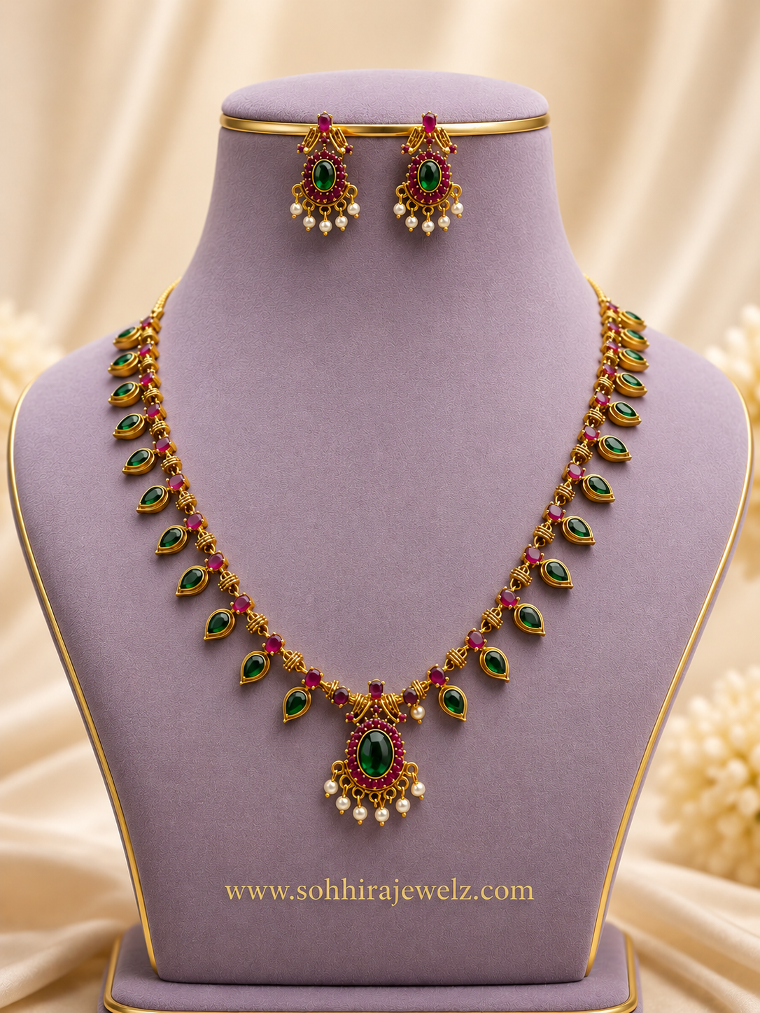 Emerald Ruby Leaf Necklace