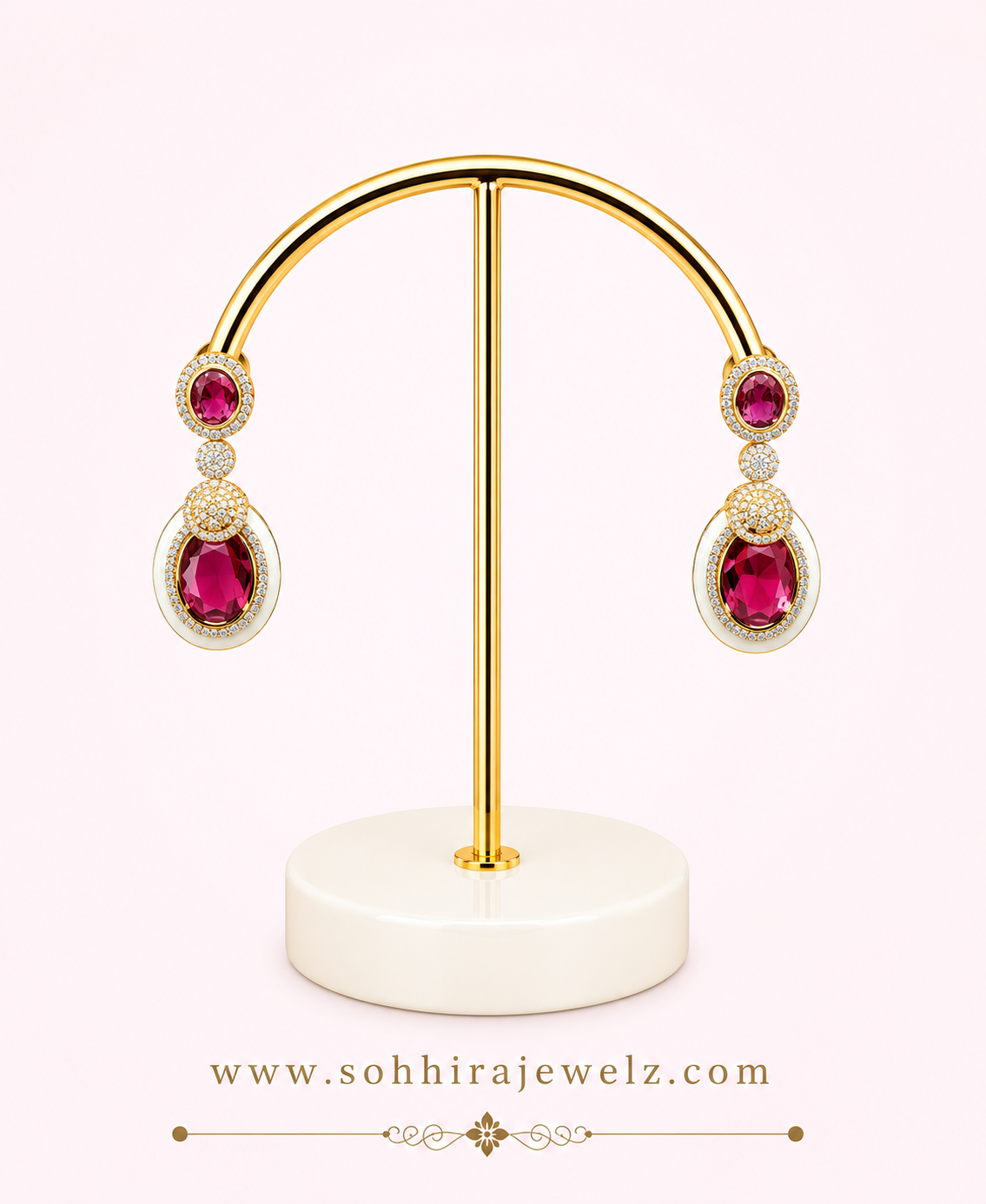 Ruby Oval Gold Drop Earrings