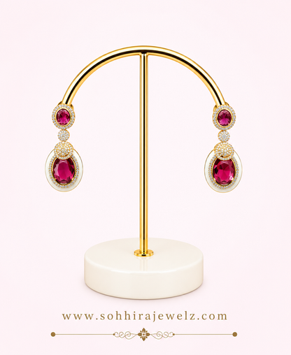 Ruby Oval Gold Drop Earrings