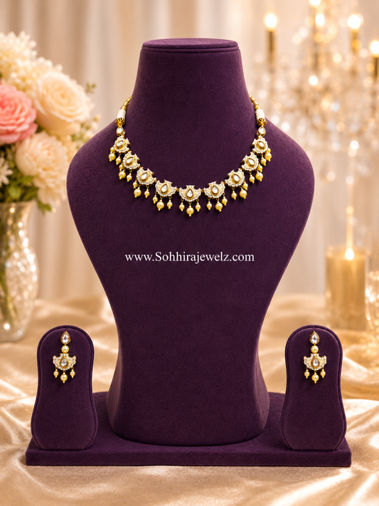 Ivory Polki Pearl Drop Necklace Set