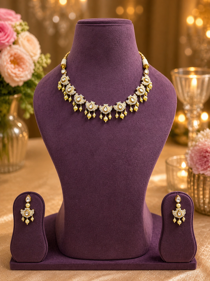 Ivory Polki Pearl Drop Necklace Set