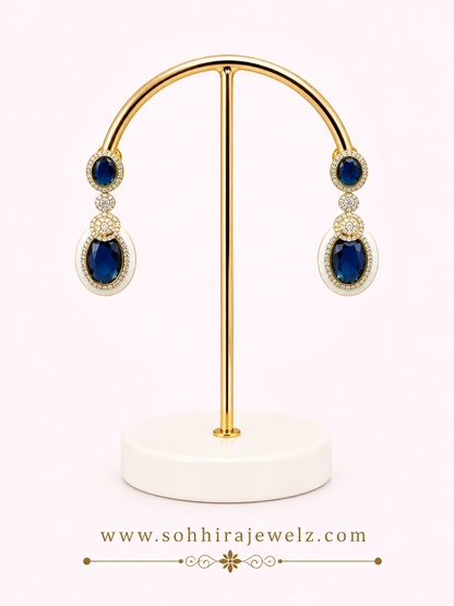 Sapphire Oval Gold Drop Earrings