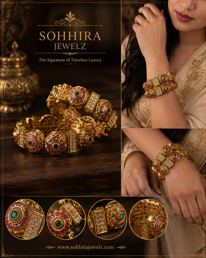 Ruby Emerald Antique Gold Bangle Set