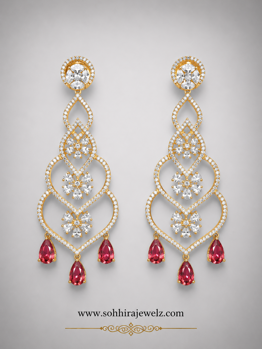 Crimson Cascade Diamond Chandelier Earrings product closeup