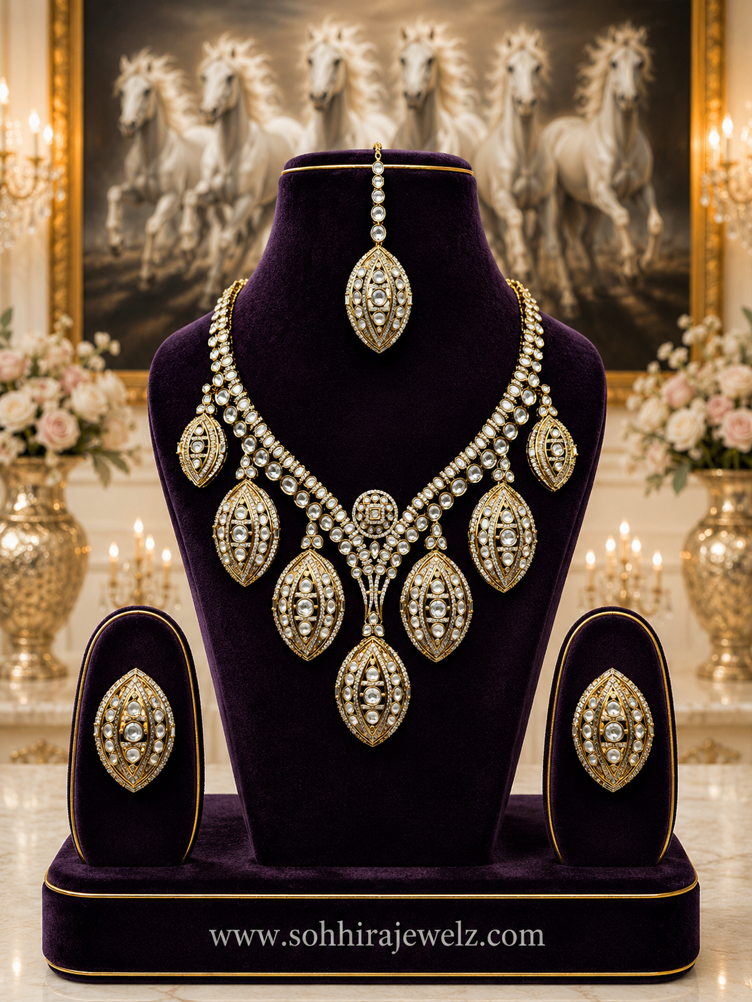 Golden Leaf Polki Necklace