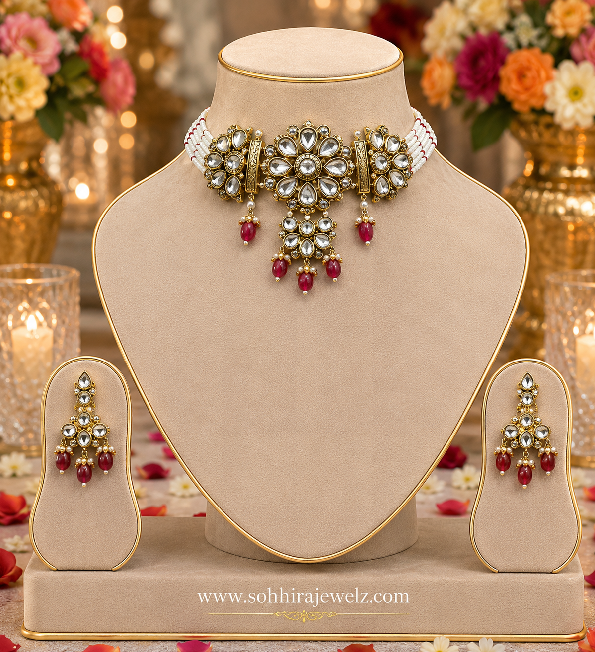 Pearl Blossom Polki Choker Set