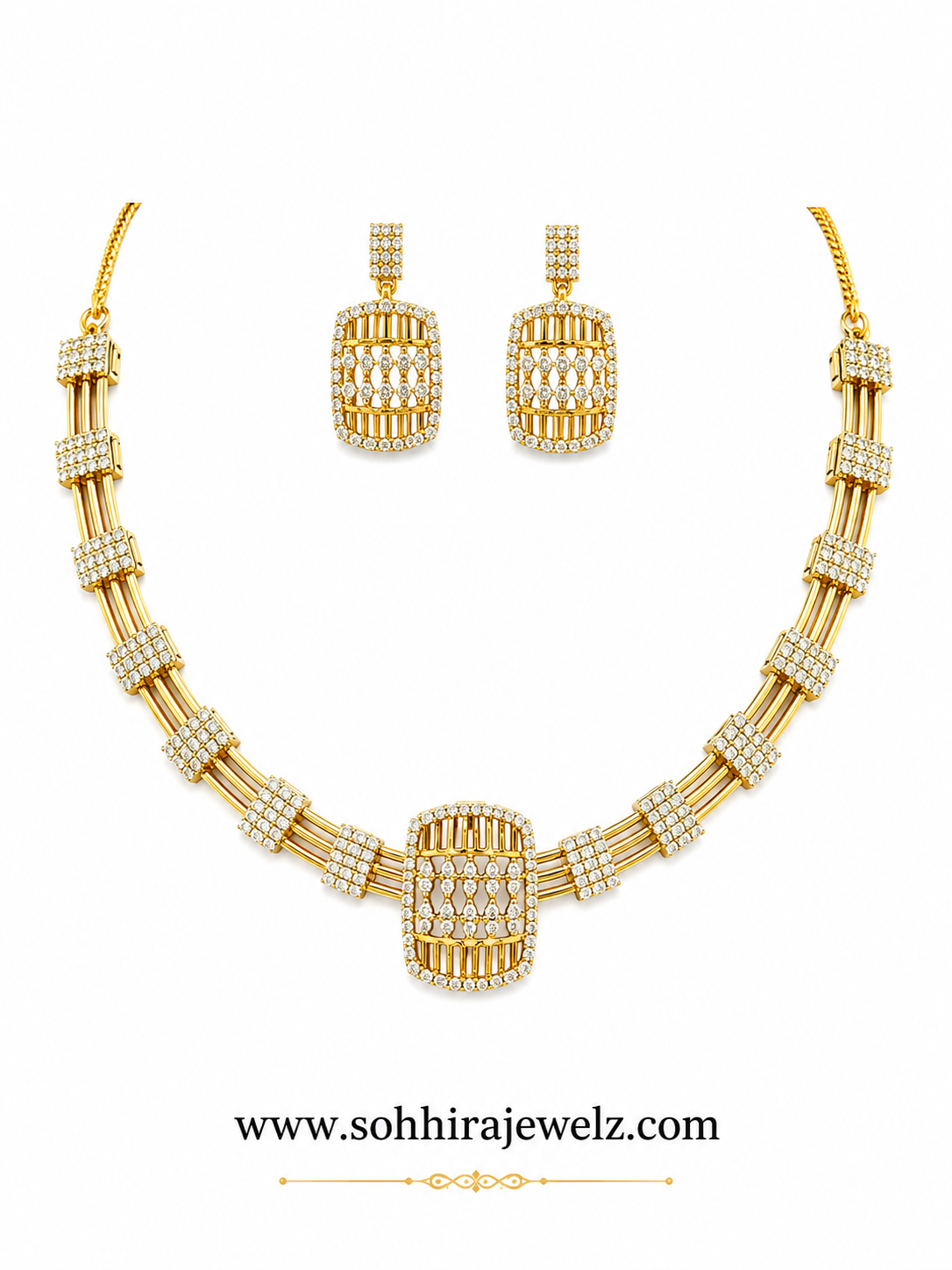 Golden Grid CZ  Diamond Necklace