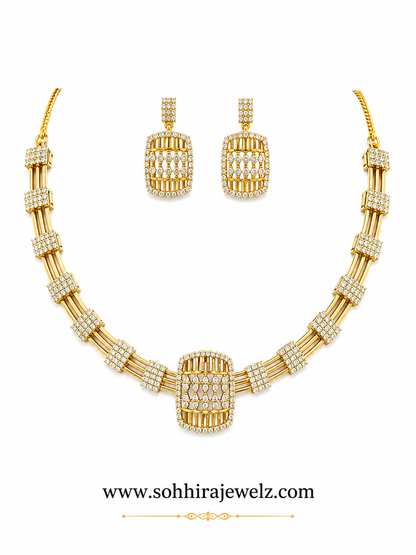 Golden Grid CZ  Diamond Necklace