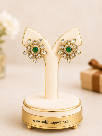 Emerald Blossom Polki Stud Earrings