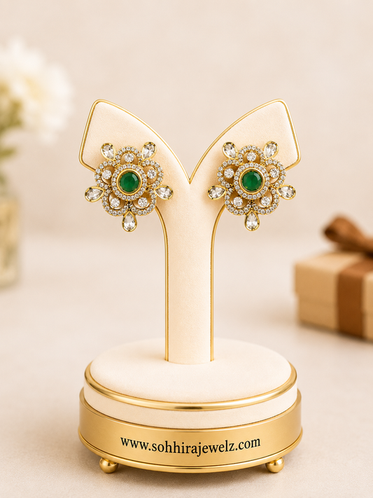 Emerald Blossom Polki Stud Earrings