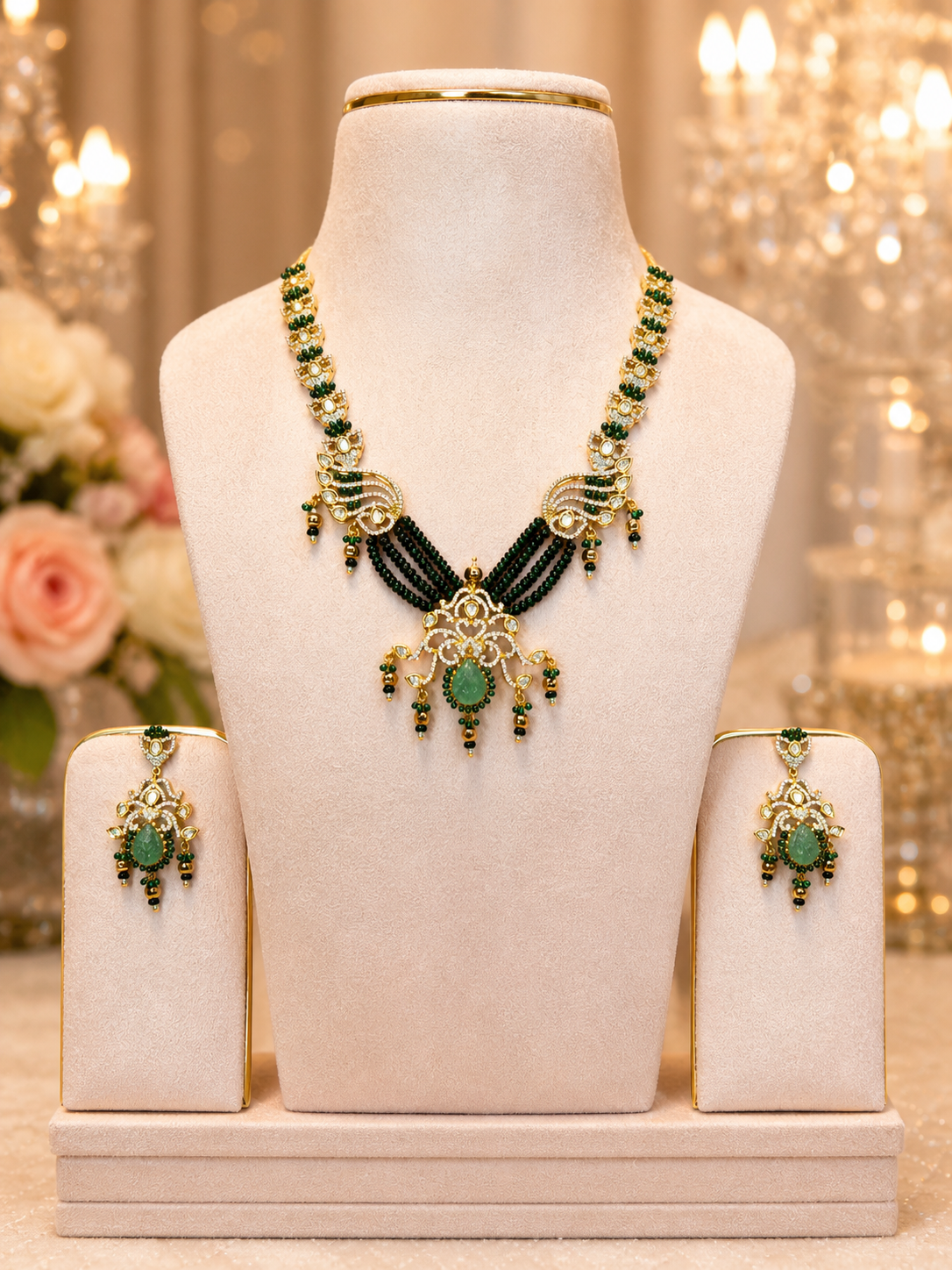 Emerald Noir Kundan Necklace Set
