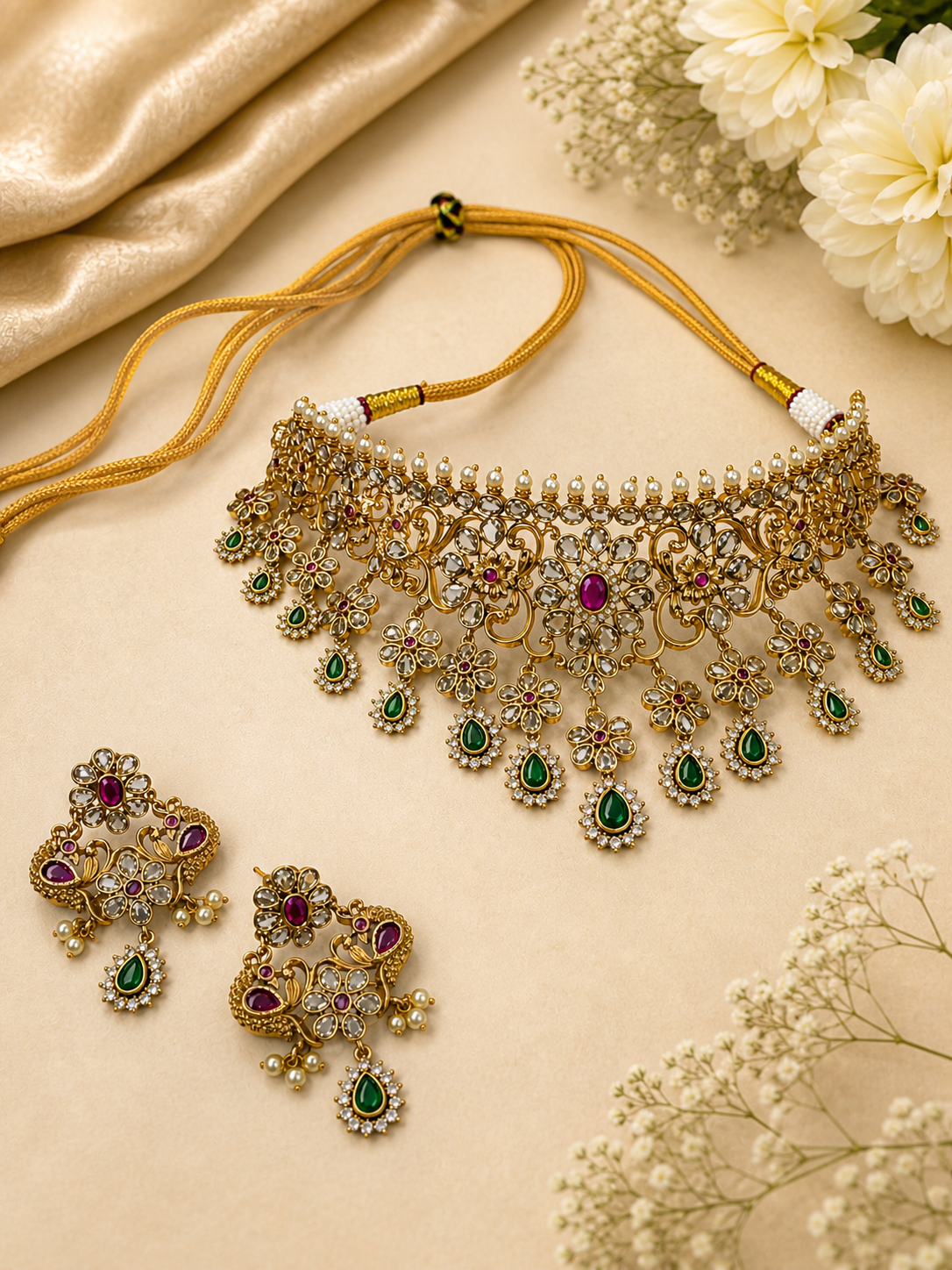 Kundan Polki Floral Choker Set