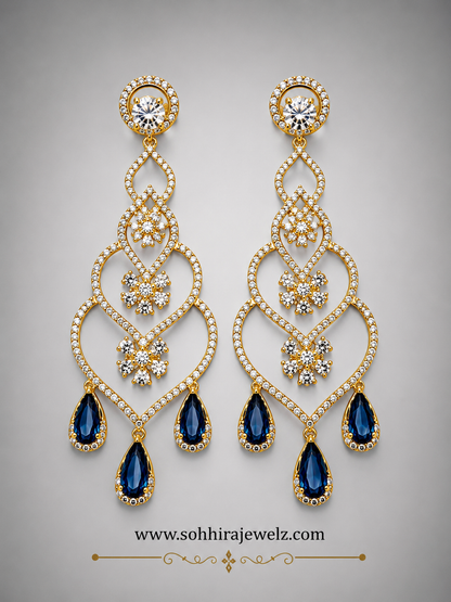 Royal Sapphire Diamond Chandelier Earrings - close up on model