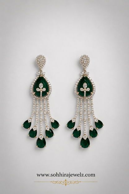 Emerald Cascade Diamond Chandelier Earrings product flat lay on white background