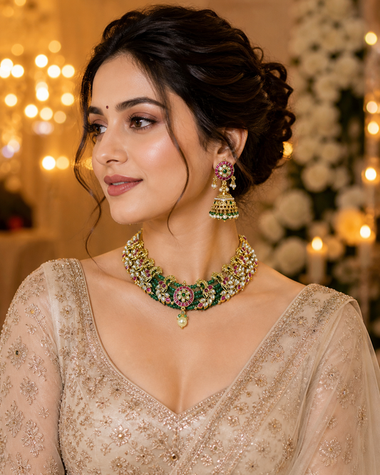 Emerald Peacock Kundan Choker Set