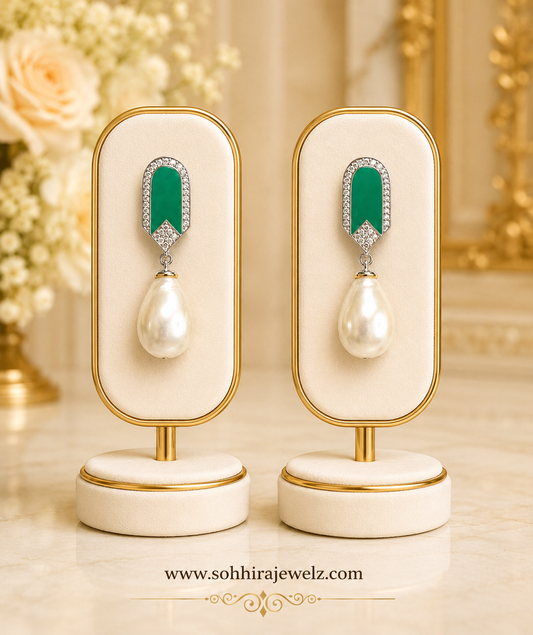 Emerald Pearl Drop Earrings