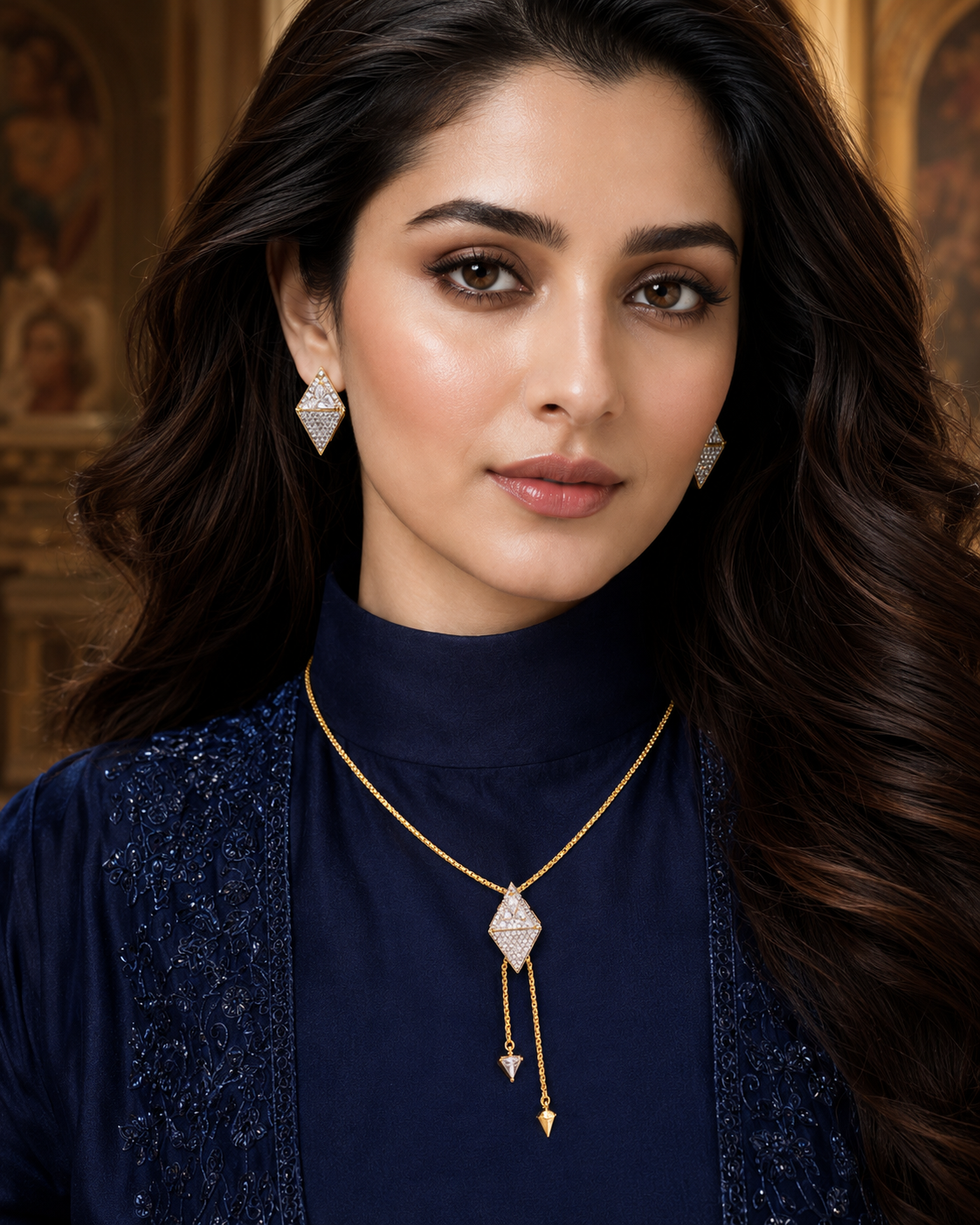 Sohhira Geometric Diamond Kite Pendant Set