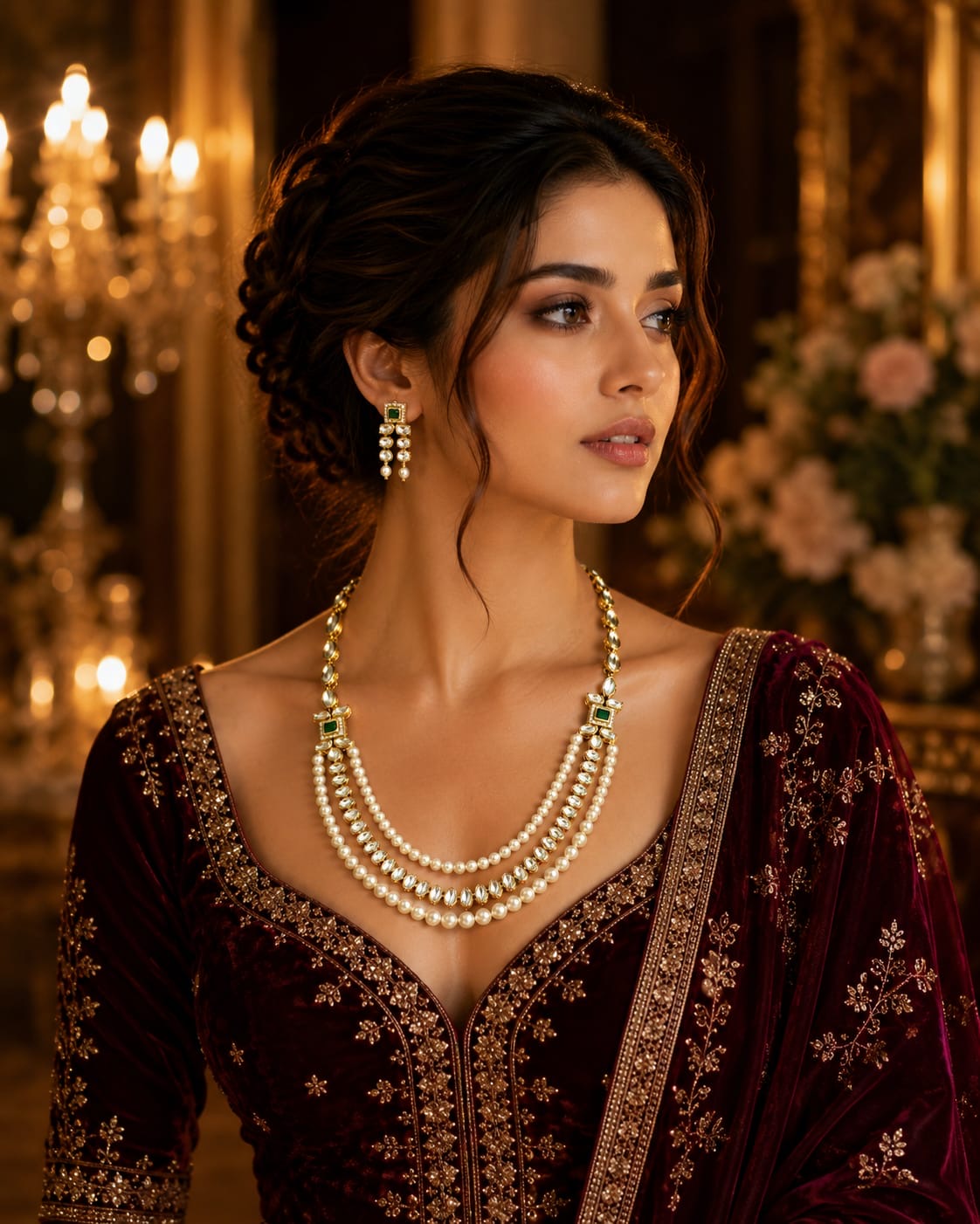 Emerald Kundan Pearl Necklace