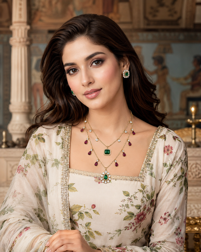 Garden Emerald Ruby Necklace Set