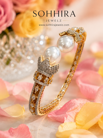 Pearl Crown Gold Cuff Bracelet