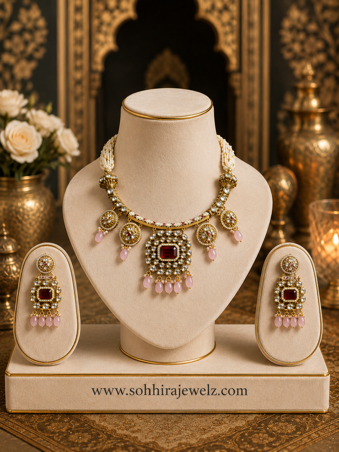 Ruby Polki Kundan Necklace Set