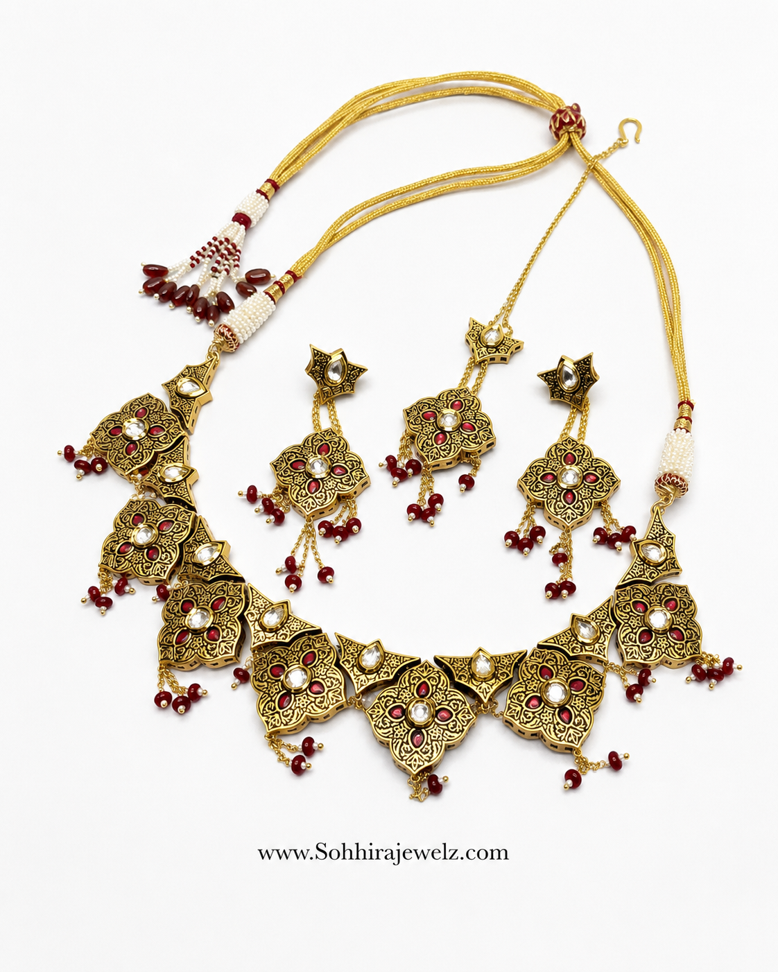 Antique Gold Kundan Floral Necklace Set